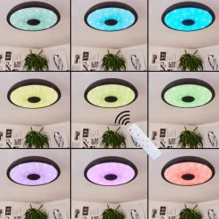 hofstein Plafonnier Vully LED Noir, 1 lumière, Télécommandes, Changeur de couleurs