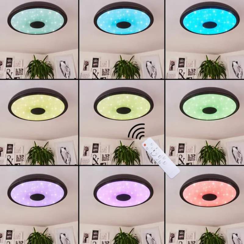 hofstein Plafonnier Vully LED Noir, 1 lumière, Télécommandes, Changeur de couleurs
