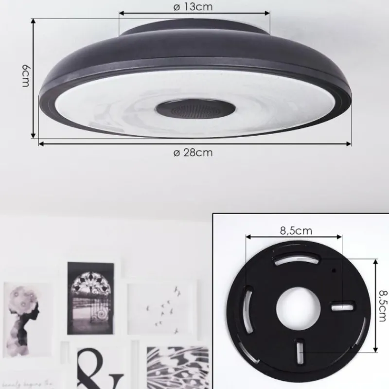 hofstein Plafonnier Vully LED Noir, 1 lumière, Télécommandes, Changeur de couleurs