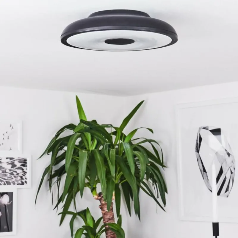 hofstein Plafonnier Vully LED Noir, 1 lumière, Télécommandes, Changeur de couleurs