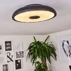 hofstein Plafonnier Vully LED Noir, 1 lumière, Télécommandes, Changeur de couleurs