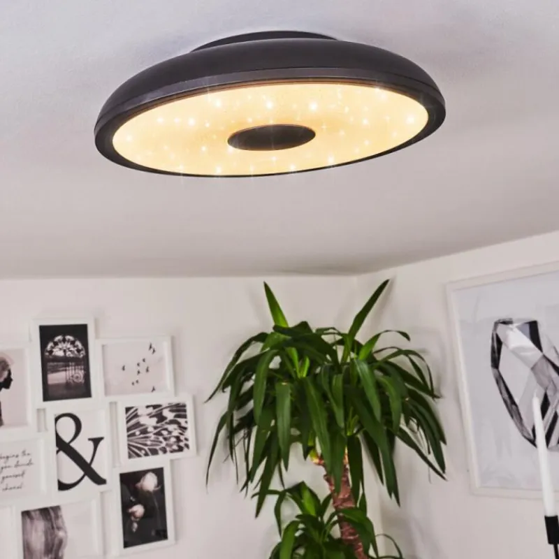 hofstein Plafonnier Vully LED Noir, 1 lumière, Télécommandes, Changeur de couleurs