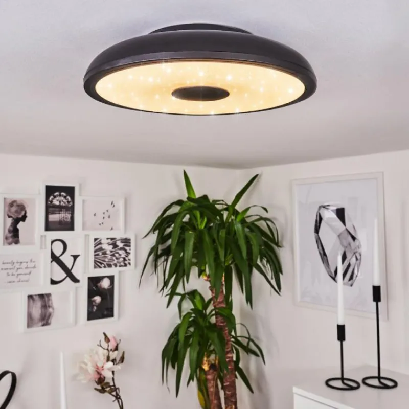 hofstein Plafonnier Vully LED Noir, 1 lumière, Télécommandes, Changeur de couleurs