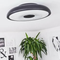 hofstein Plafonnier Vully LED Noir, 1 lumière, Télécommandes, Changeur de couleurs