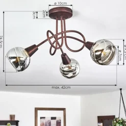 Suspension Verre Fumé-hofstein Plafonnier Warga LED Bronze, 3 lumières