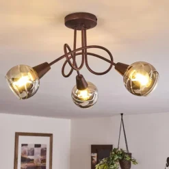 Suspension Verre Fumé-hofstein Plafonnier Warga LED Bronze, 3 lumières