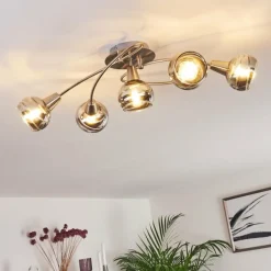 hofstein Plafonnier Warga LED Nickel mat, 5 lumières