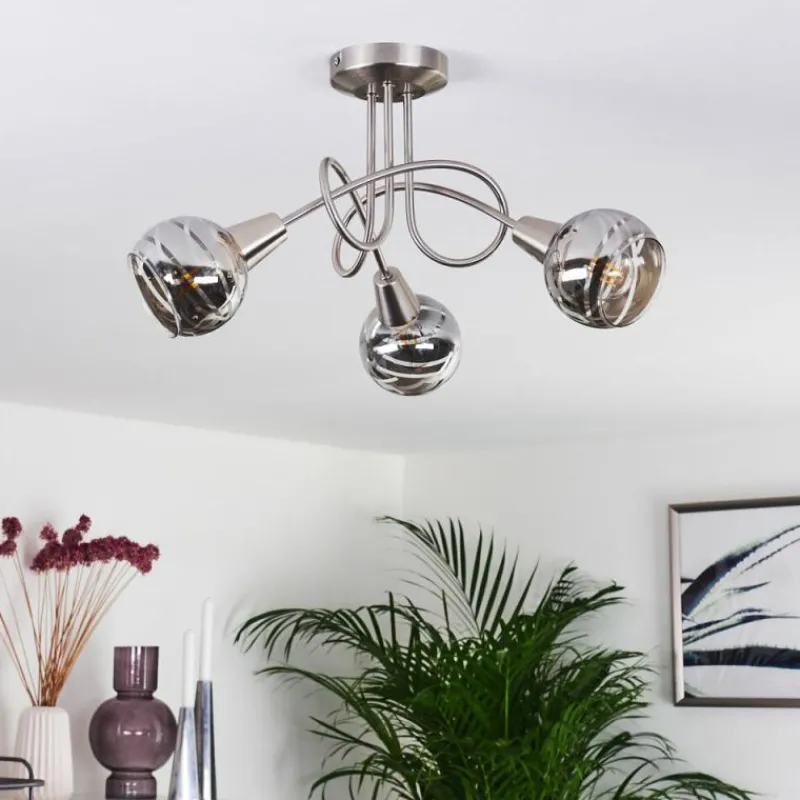 Suspension Verre Fumé-hofstein Plafonnier Warga LED Nickel mat, 3 lumières