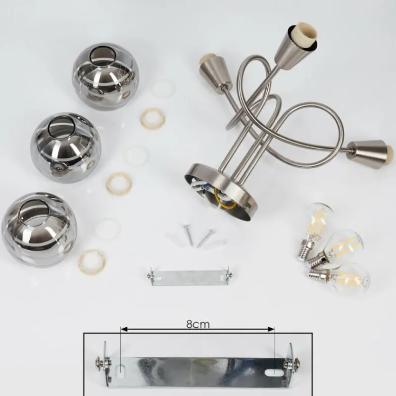 Suspension Verre Fumé-hofstein Plafonnier Warga LED Nickel mat, 3 lumières