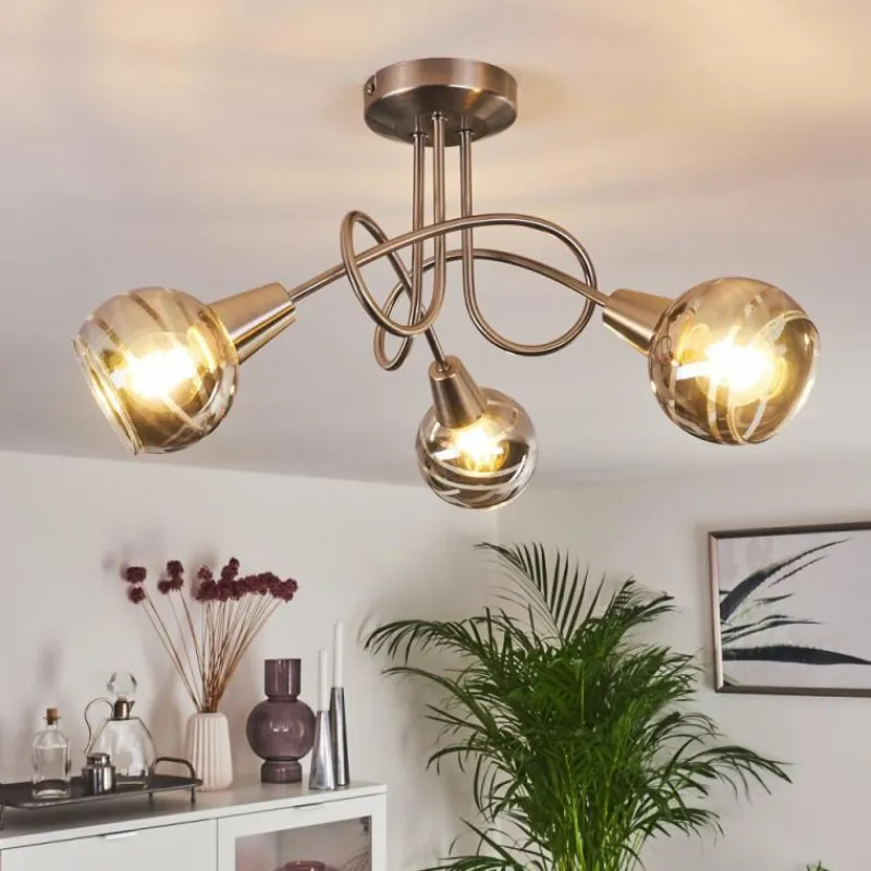 Suspension Verre Fumé-hofstein Plafonnier Warga LED Nickel mat, 3 lumières