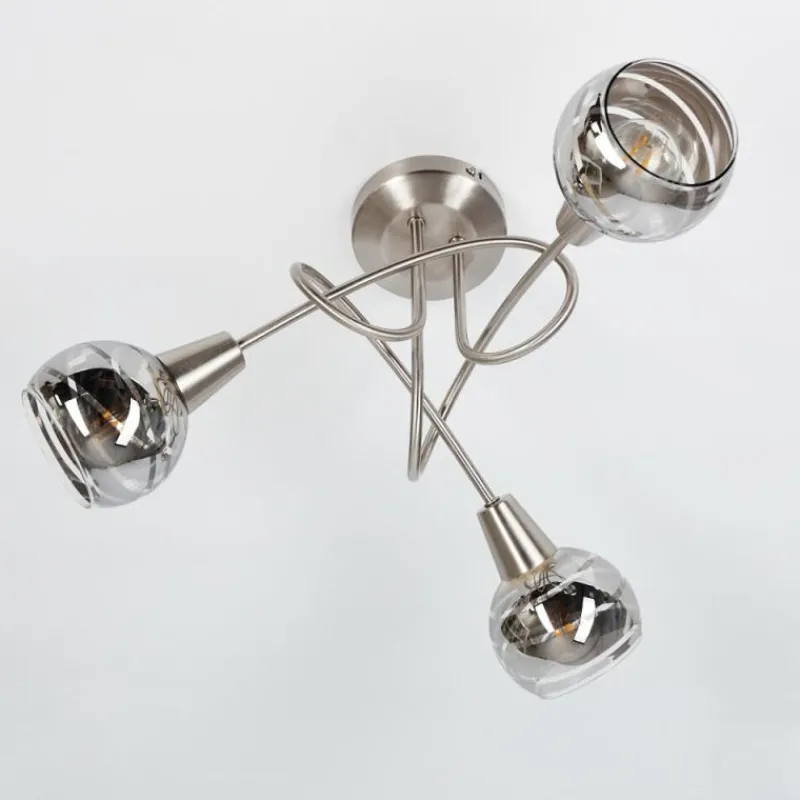 Suspension Verre Fumé-hofstein Plafonnier Warga LED Nickel mat, 3 lumières