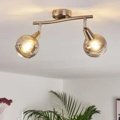 Suspension Verre Fumé-hofstein Plafonnier Warga Nickel mat, 2 lumières