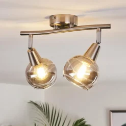 Suspension Verre Fumé-hofstein Plafonnier Warga Nickel mat, 2 lumières