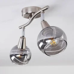 Suspension Verre Fumé-hofstein Plafonnier Warga Nickel mat, 2 lumières