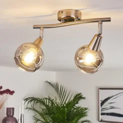 Suspension Verre Fumé-hofstein Plafonnier Warga Nickel mat, 2 lumières