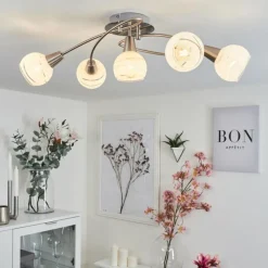 hofstein Plafonnier Warga Nickel mat, 5 lumières