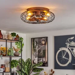 hofstein Plafonnier Wemude Brun, Noir, 4 lumières, Télécommandes