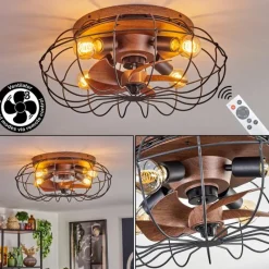 hofstein Plafonnier Wemude Brun, Noir, 4 lumières, Télécommandes