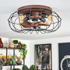 hofstein Plafonnier Wemude Brun, Noir, 4 lumières, Télécommandes