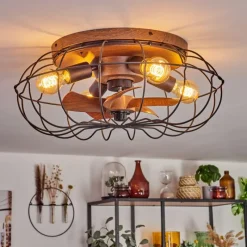 hofstein Plafonnier Wemude Brun, Noir, 4 lumières, Télécommandes