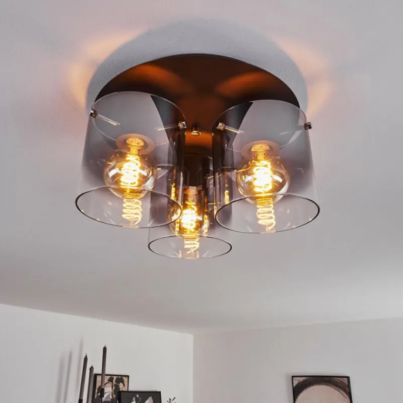 Luminaires Rustiques-hofstein Plafonnier Wichita Fumée, Noir, 3 lumières