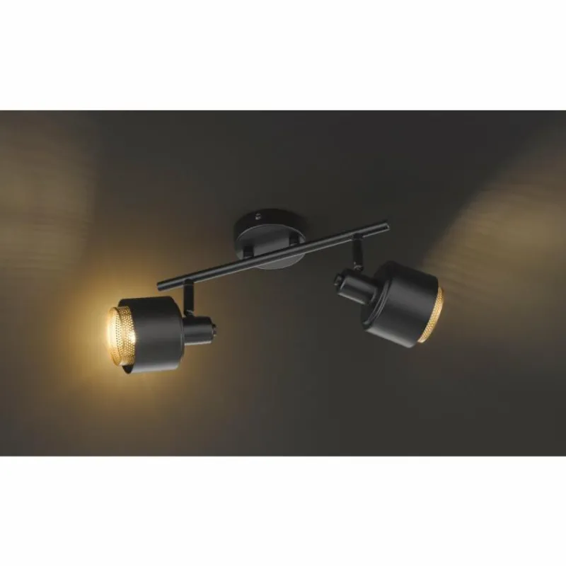 Lampes Dorées-Luminaires Wofi Plafonnier Wofi MARGATE Noir doré, 2 lumières