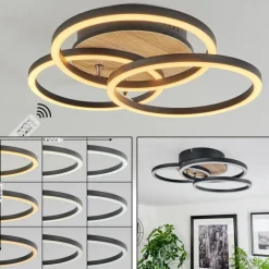 Luminaires Scandinaves-hofstein Plafonnier Xena LED Couleur bois, Noir, 1 lumière, Télécommandes