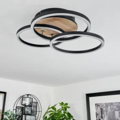 Luminaires Scandinaves-hofstein Plafonnier Xena LED Couleur bois, Noir, 1 lumière, Télécommandes