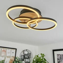 Luminaires Scandinaves-hofstein Plafonnier Xena LED Couleur bois, Noir, 1 lumière, Télécommandes