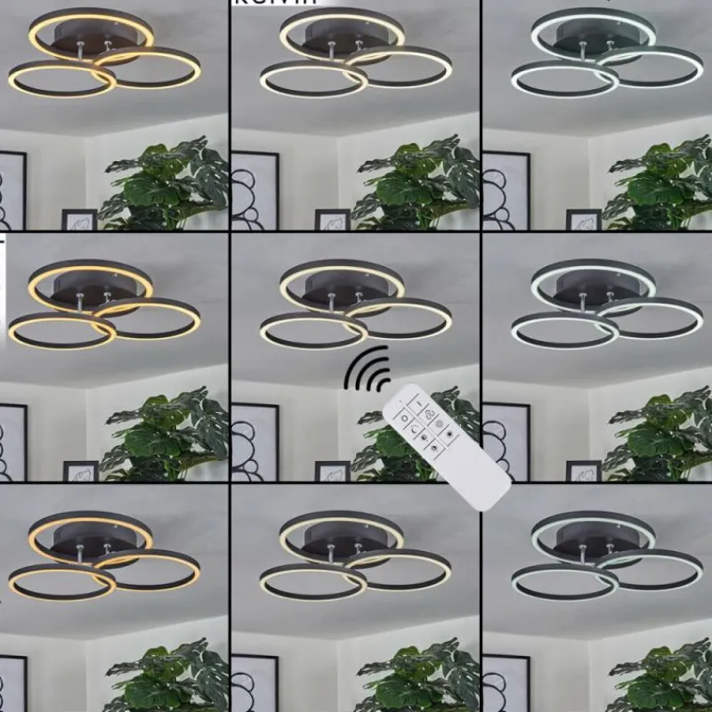 hofstein Plafonnier Xena LED Noir, 1 lumière, Télécommandes