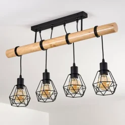 Luminaires Scandinaves-hofstein Plafonnier Yaak Bois clair, Noir, 4 lumières