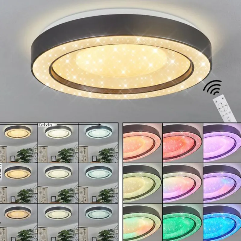 hofstein Plafonnier Zeballos LED Blanc, 1 lumière, Télécommandes, Changeur de couleurs