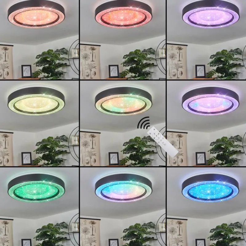 hofstein Plafonnier Zeballos LED Blanc, 1 lumière, Télécommandes, Changeur de couleurs