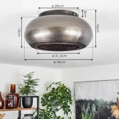 Style Boho-Chic-hofstein Plafonnier Zigne Argent Oxydé, Noir, 1 lumière