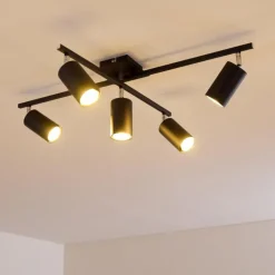 hofstein Plafonnier Zuoz Chrome, Noir, 5 lumières