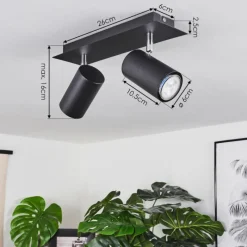 hofstein Plafonnier Zuoz Chrome, Noir, 2 lumières