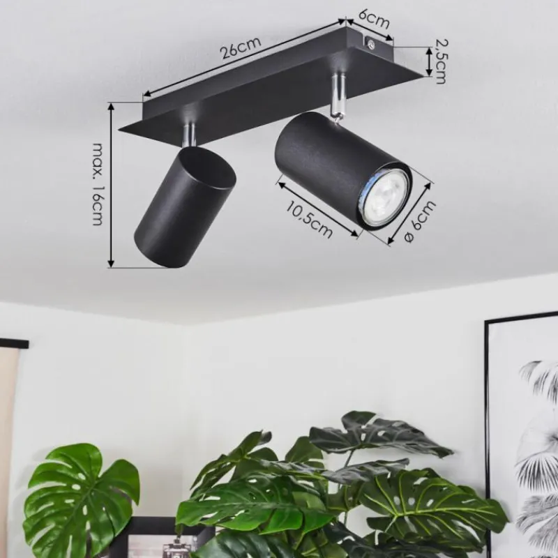 hofstein Plafonnier Zuoz Chrome, Noir, 2 lumières