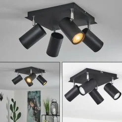 hofstein Plafonnier Zuoz Chrome, Noir, 4 lumières