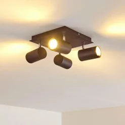 hofstein Plafonnier Zuoz Chrome, Rouille, 4 lumières* Spots Et Projecteurs