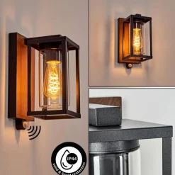 hofstein Portalis Lampe murale d´extérieur Brun, Couleur bois, Noir, 1 lumière, Détecteur de mouvement