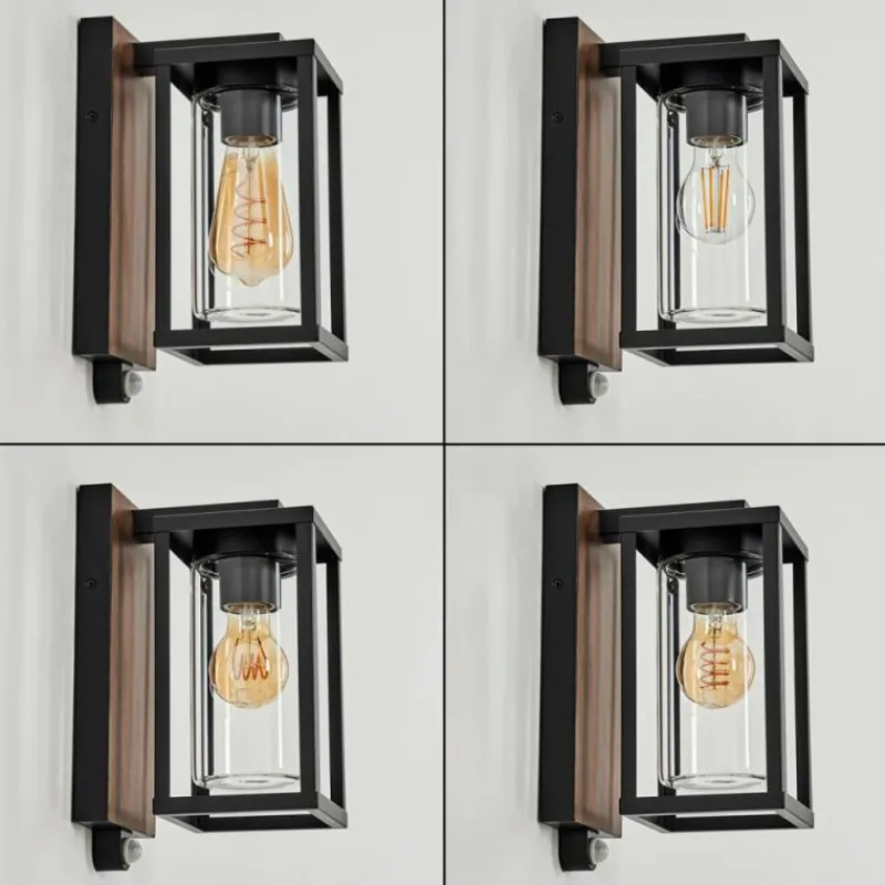 hofstein Portalis Lampe murale d´extérieur Brun, Couleur bois, Noir, 1 lumière, Détecteur de mouvement