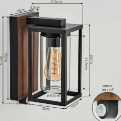 hofstein Portalis Lampe murale d´extérieur Brun, Couleur bois, Noir, 1 lumière, Détecteur de mouvement