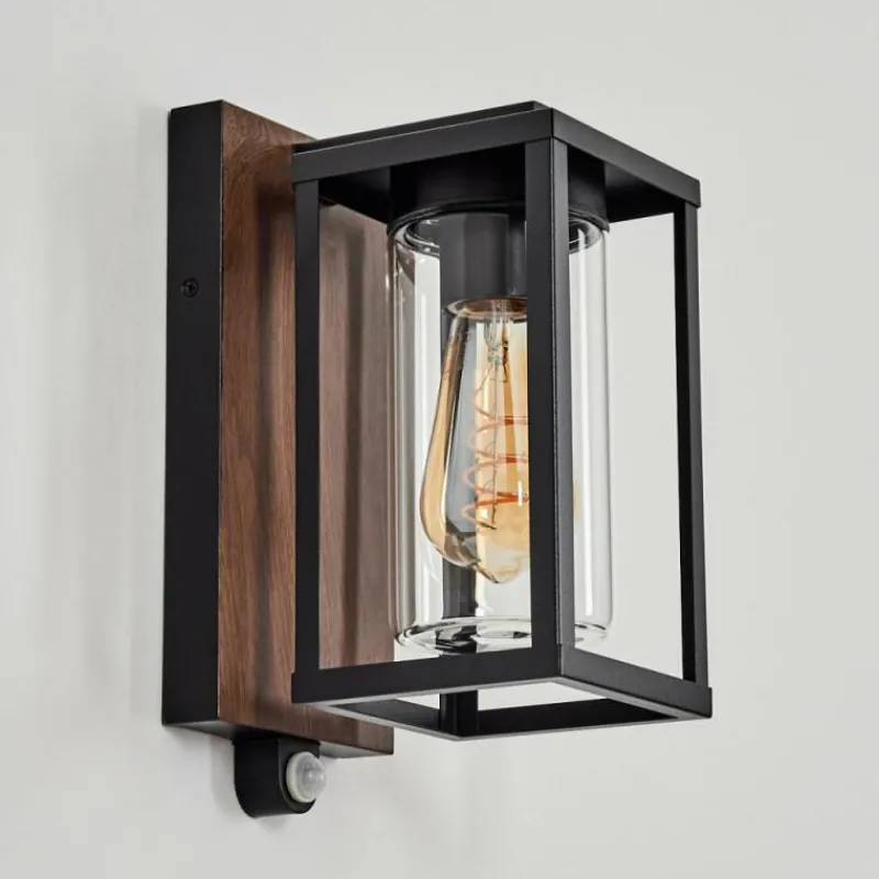 hofstein Portalis Lampe murale d´extérieur Brun, Couleur bois, Noir, 1 lumière, Détecteur de mouvement