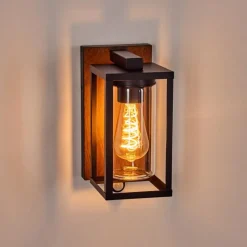 hofstein Portalis Lampe murale d´extérieur Brun, Couleur bois, Noir, 1 lumière, Détecteur de mouvement