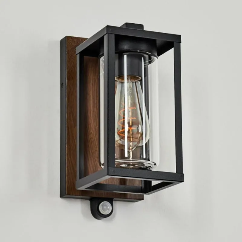 hofstein Portalis Lampe murale d´extérieur Brun, Couleur bois, Noir, 1 lumière, Détecteur de mouvement