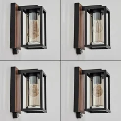 hofstein Portalis Lampe murale d´extérieur Brun, Couleur bois, Noir, 1 lumière, Détecteur de mouvement