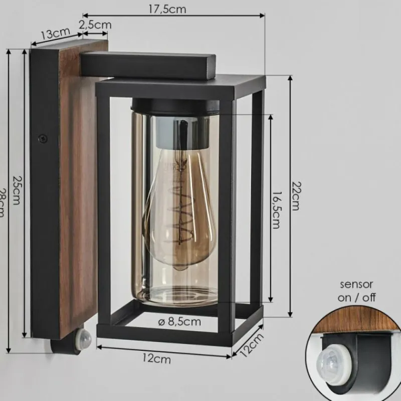 hofstein Portalis Lampe murale d´extérieur Brun, Couleur bois, Noir, 1 lumière, Détecteur de mouvement