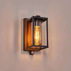 hofstein Portalis Lampe murale d´extérieur Brun, Couleur bois, Noir, 1 lumière, Détecteur de mouvement