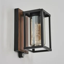 hofstein Portalis Lampe murale d´extérieur Brun, Couleur bois, Noir, 1 lumière, Détecteur de mouvement