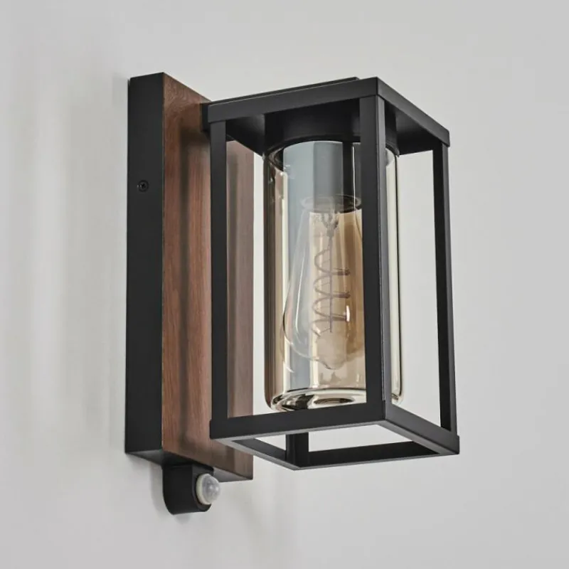 hofstein Portalis Lampe murale d´extérieur Brun, Couleur bois, Noir, 1 lumière, Détecteur de mouvement